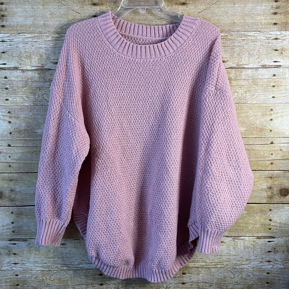 SHEIN Curve Pink Rounded Hem Pullover Chunky Thick Knit Sweater Size 2X EUC Crew